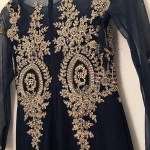 Navy formal gown mermaid long sleeve modest